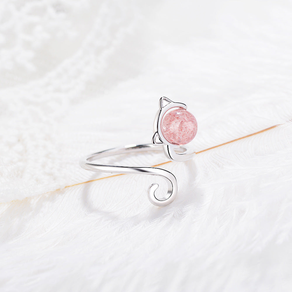 Eleganter rosa Achat-Katzenring aus 925er Sterling Silber