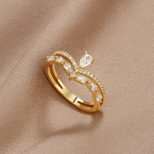 Eleganter Doppelring mit funkelnden Zirkonia in edlem Gold