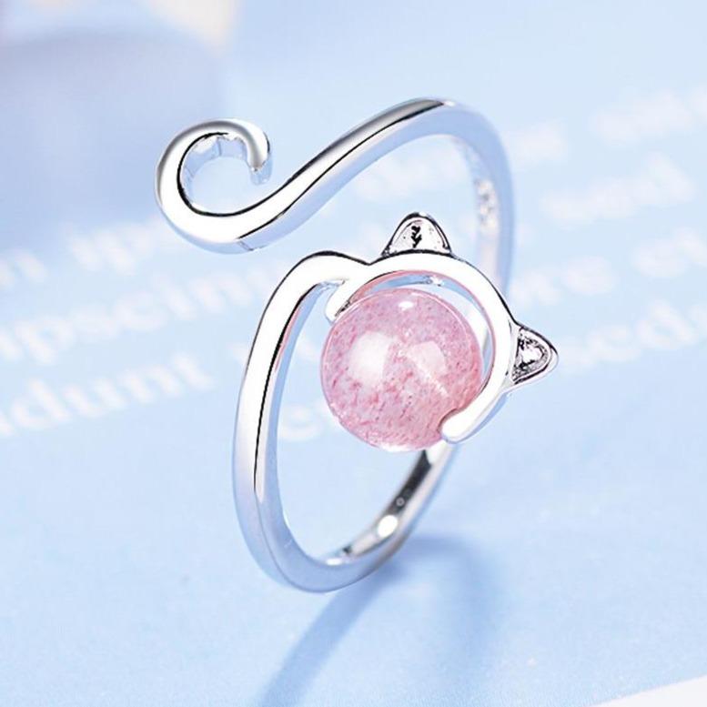 Eleganter rosa Achat-Katzenring aus 925er Sterling Silber