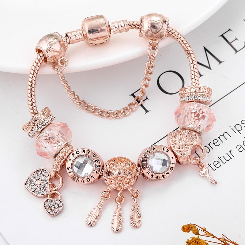 Elegantes Rosen-Traumfänger-Armband mit funkelnden Charms aus hochwertigem Sterlingsilber