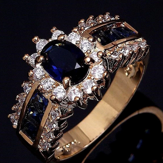 Eleganter blauer Ring aus Vintage-Brillantgold